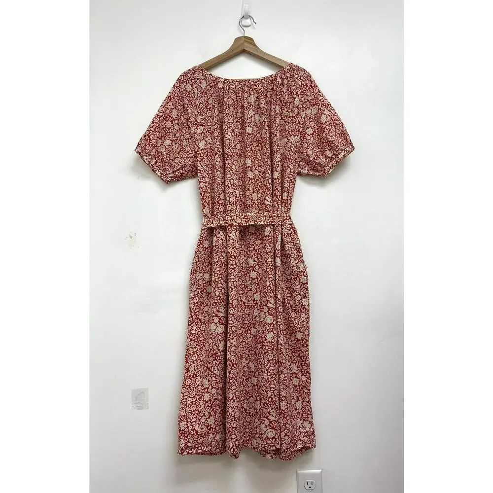 Faherty Carmel Floral Print Organic Cotton Midi Belted Flowy Shirtdress - Medium - Picture 4 of 15